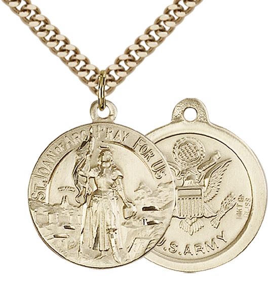 14KT GOLD FILLED ST JOAN OF ARC PENDANT ON A CHAIN - 7/8" x 3/4"